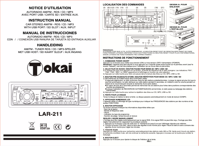 Page n°1 - Manuel utilisateur Tokaï LAR-211
