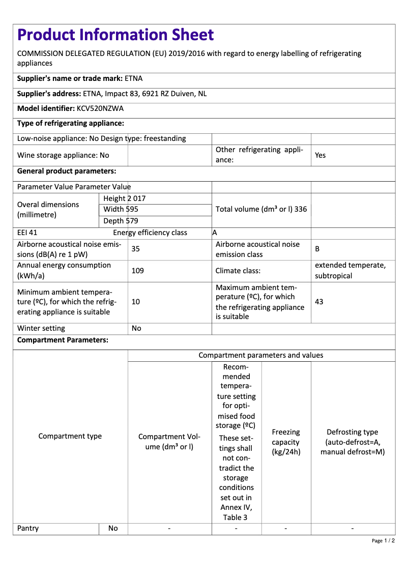 Image de la première page du manuel de l'appareil KCV520NZWA