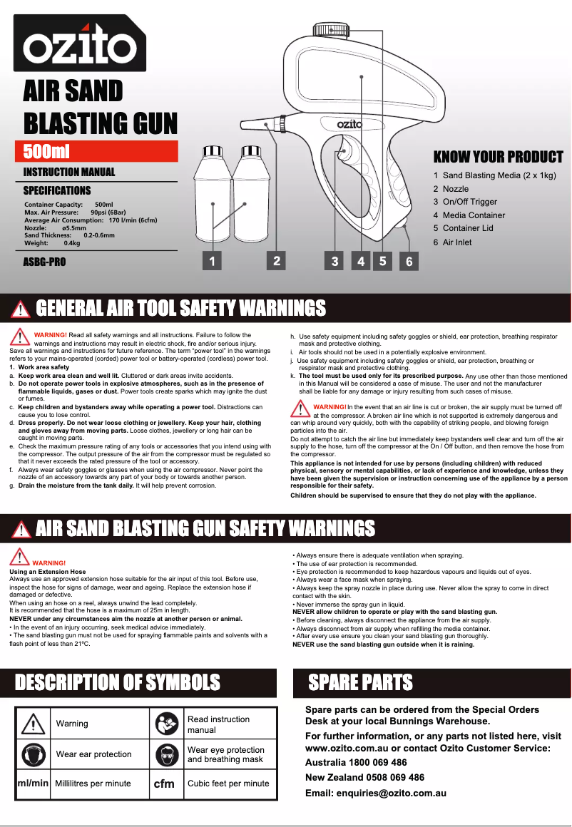 Page 1 de la notice Manuel utilisateur Ozito ASBG-PRO