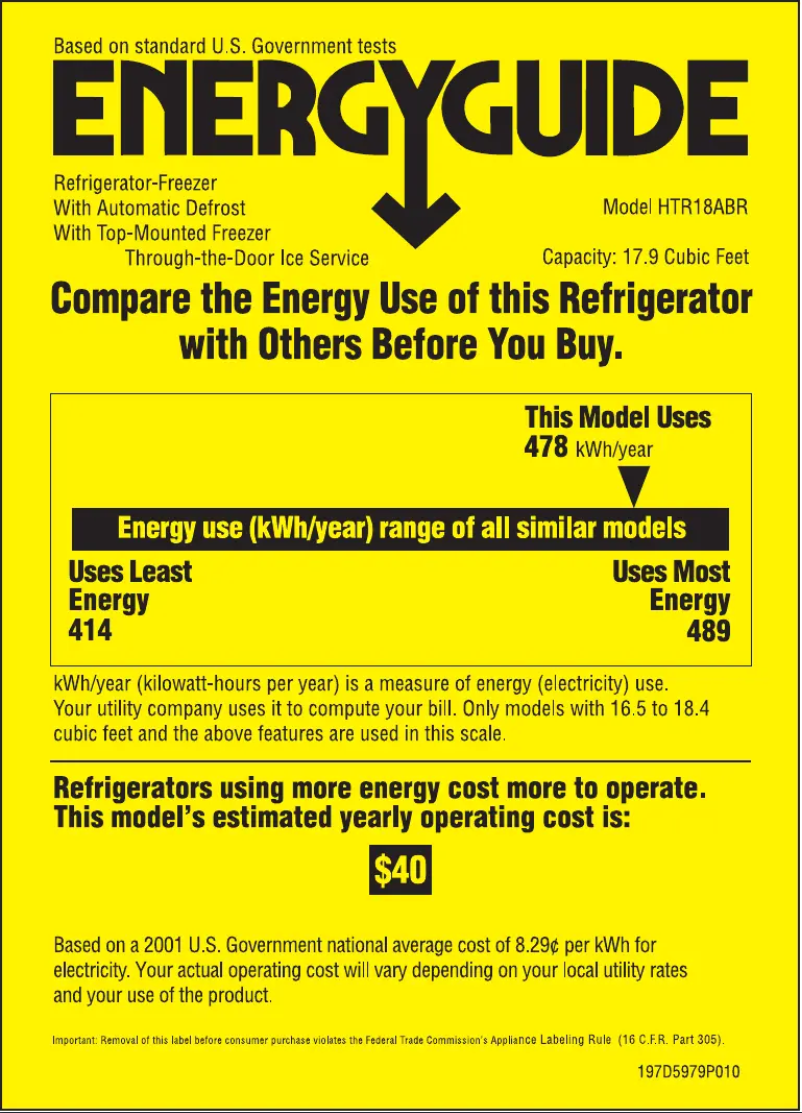 Page n°1 - Label énergétique Hotpoint HTR18ABRWW