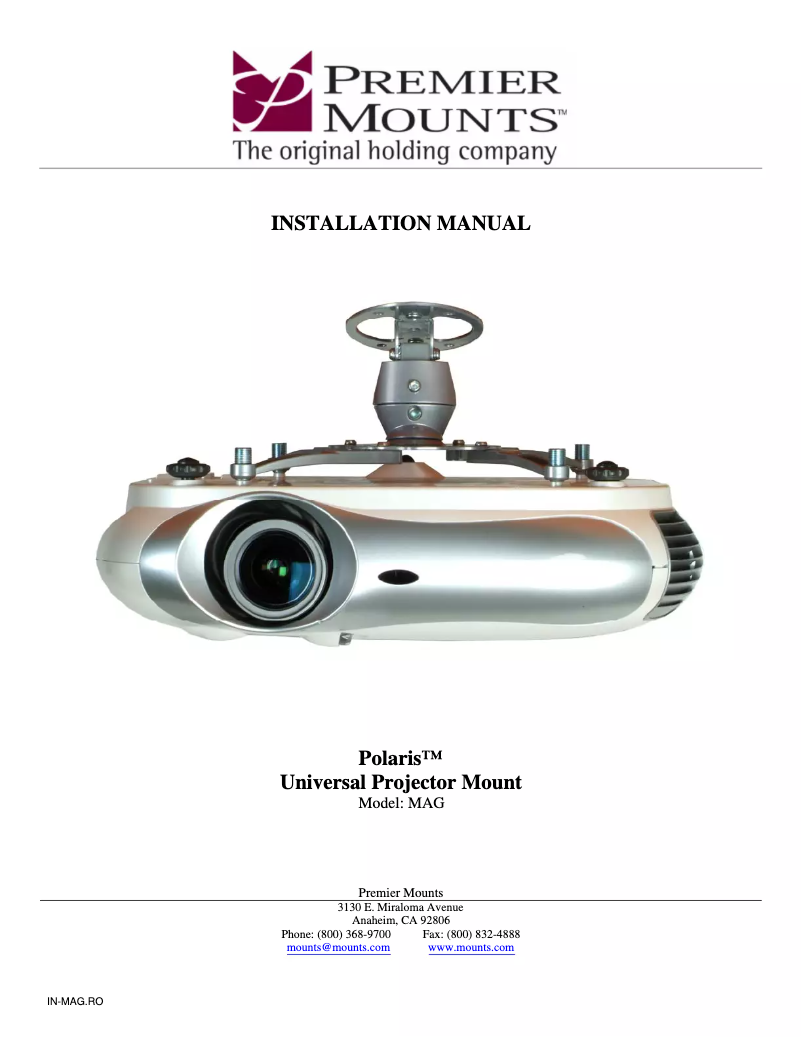Page n°1 - Manuel utilisateur Premier Mounts Polaris MAG-FCMAW-QL