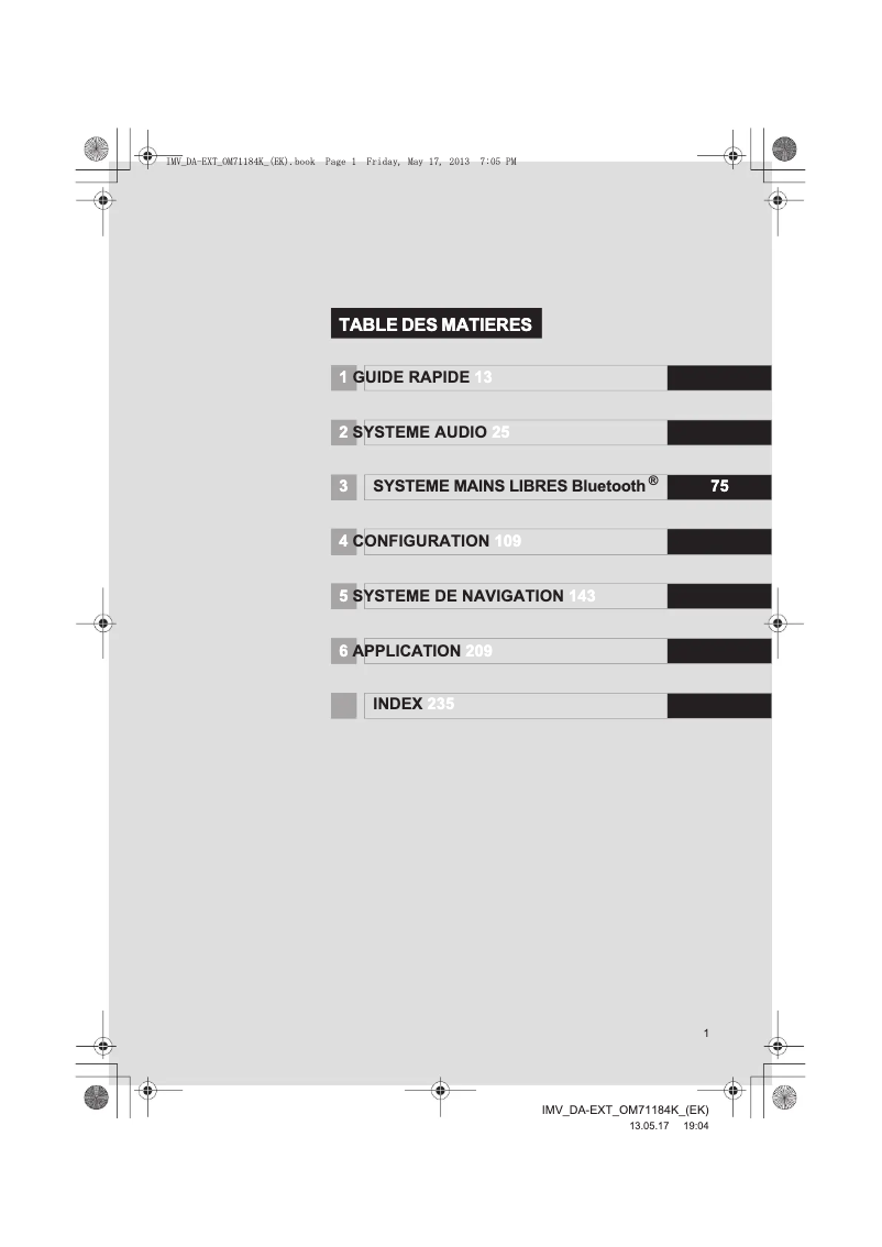 Page 1 de la notice Manuel utilisateur Toyota Hilux 2013 Navigation