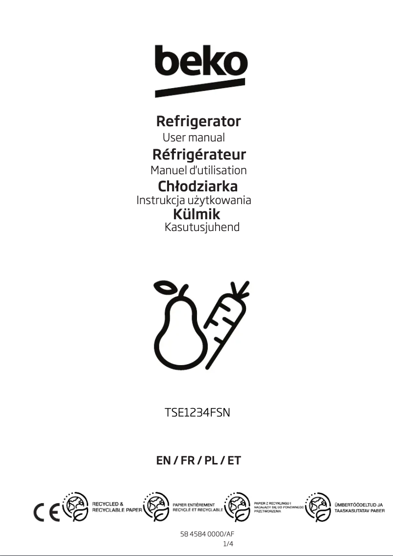 Page 1 de la notice Manuel utilisateur Beko TSE1234FSN