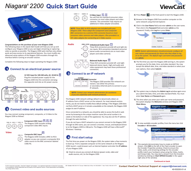 Page 1 de la notice Manuel utilisateur Niagara 2200
