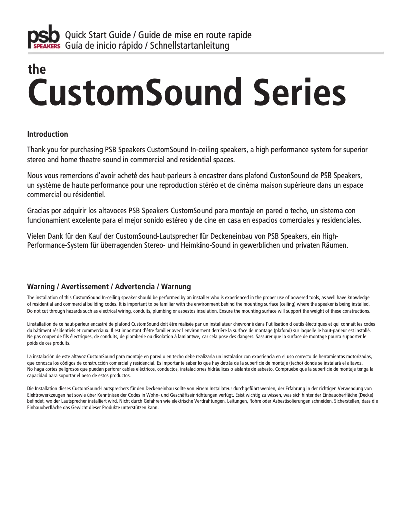 Page 1 de la notice Guide d'installation PSB CS610