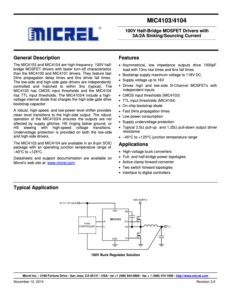 Page 1 de la notice Manuel utilisateur Microchip MIC4103