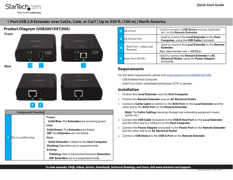 Page 1 de la notice Guide de démarrage rapide StarTech.com USB2001EXT2NA