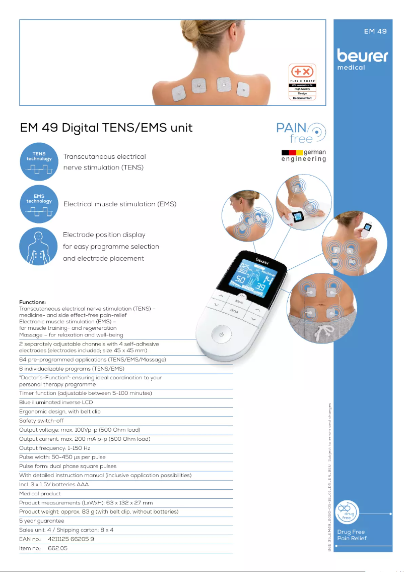 Page 1 de la notice Fiche technique Beurer EM 49