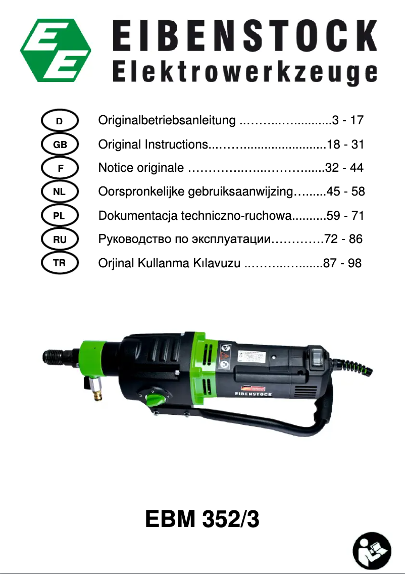 Page 1 de la notice Manuel utilisateur Eibenstock EBM 352/3