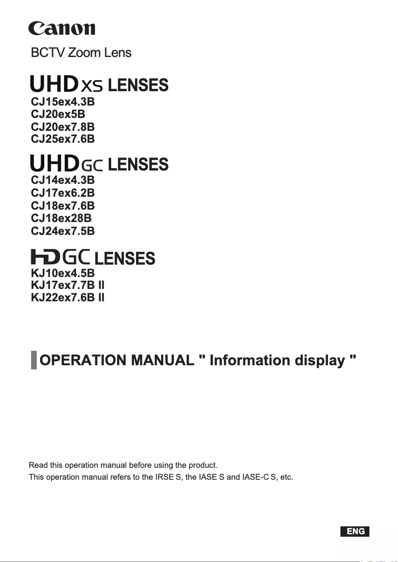 Page n°1 - Manuel utilisateur Canon CJ20ex7.8B IASE S