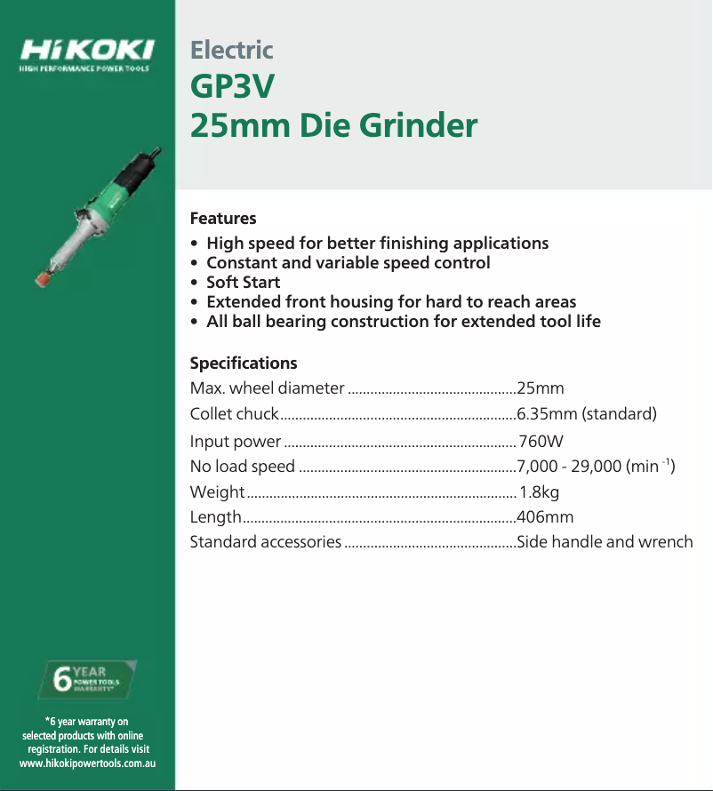 Page n°1 - Fiche technique HiKOKI GP3V