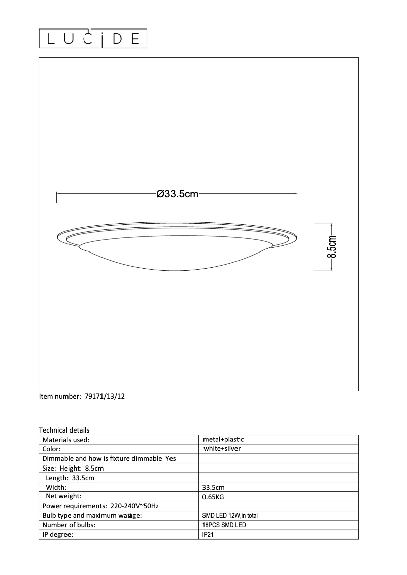 Page 1 de la notice Manuel utilisateur Lucide Gently 79171/13/12