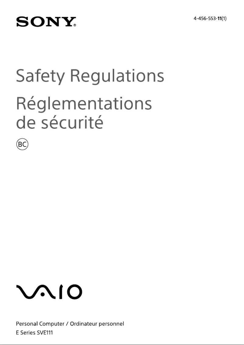 Page n°1 - Instructions de sécurité Sony Vaio SVE11135CXB