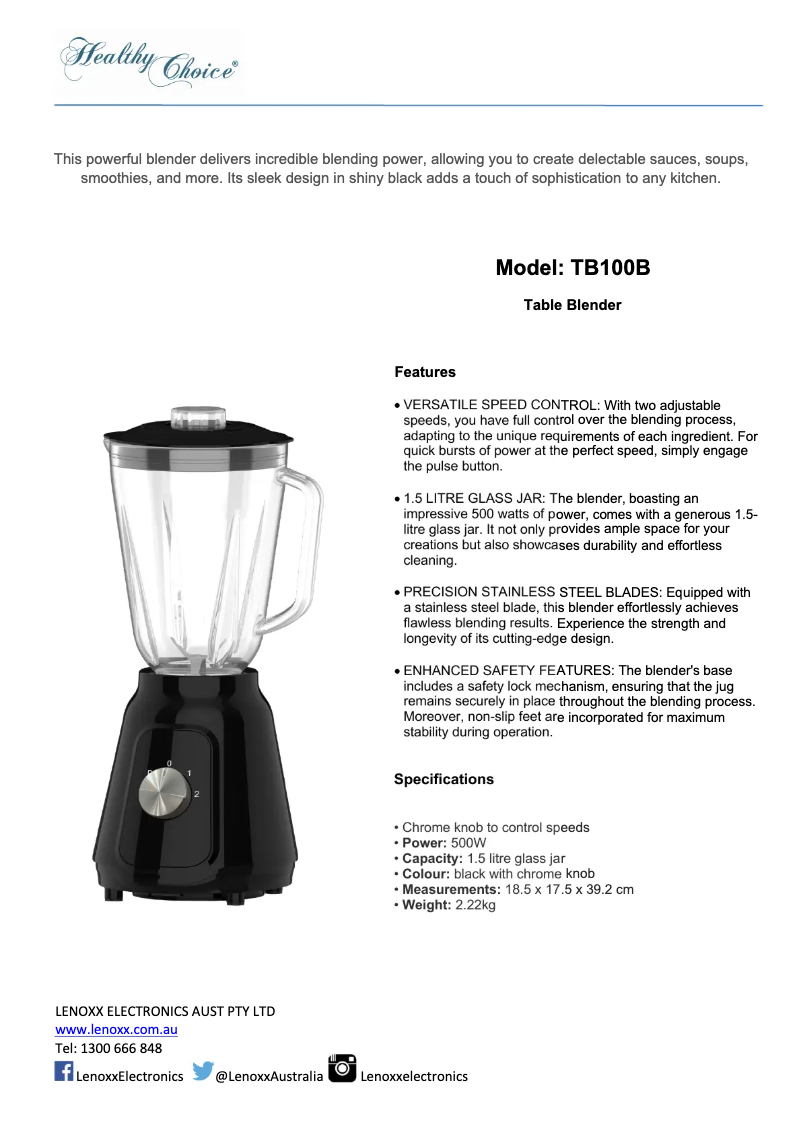 Image de la première page du manuel de l'appareil TB100B