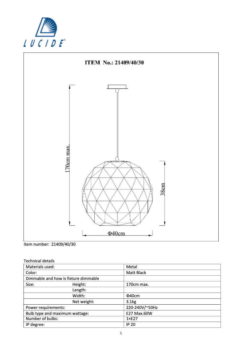 Page 1 de la notice Manuel utilisateur Lucide Otona