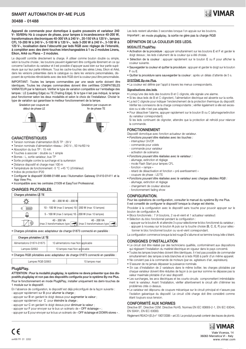 Page 1 de la notice Manuel utilisateur Vimar 30488