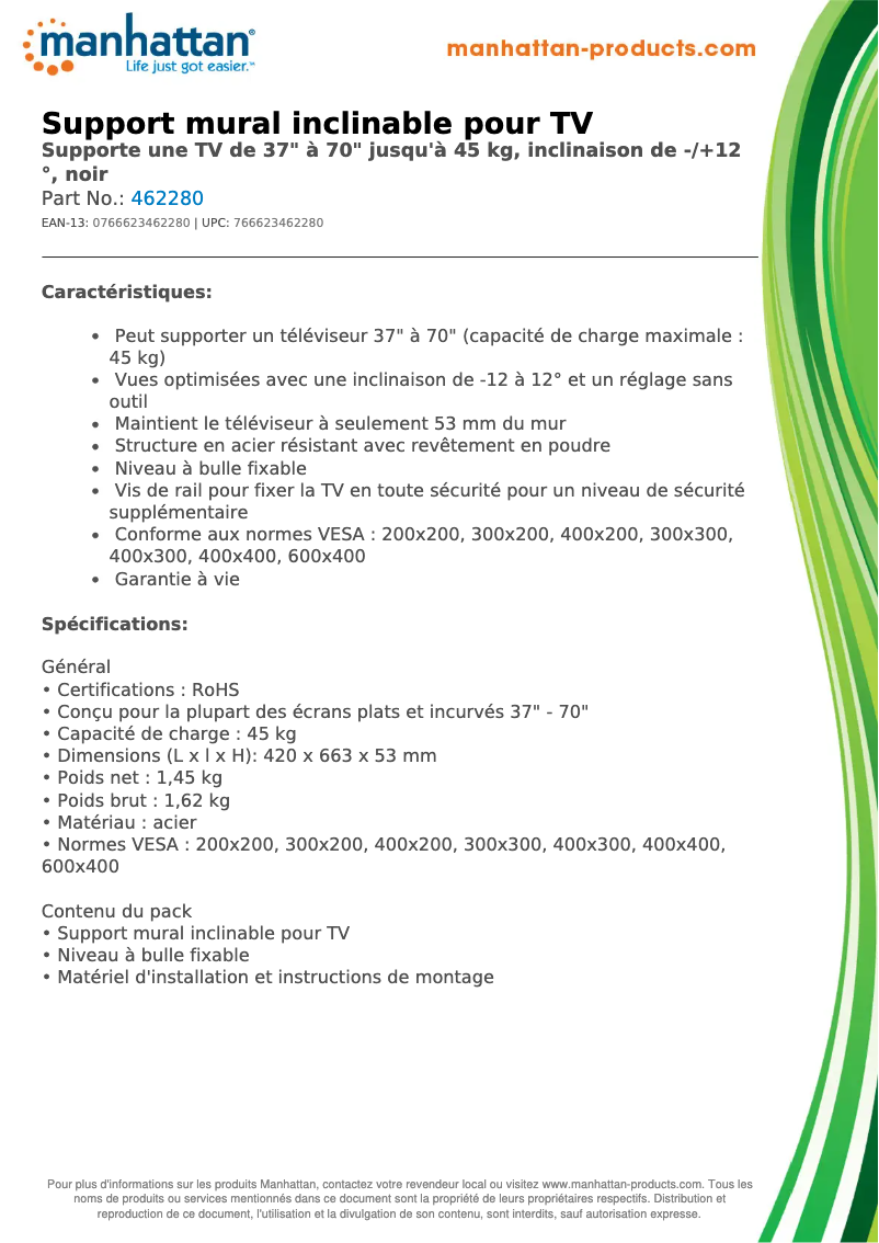 Page 1 de la notice Fiche technique Manhattan 462280