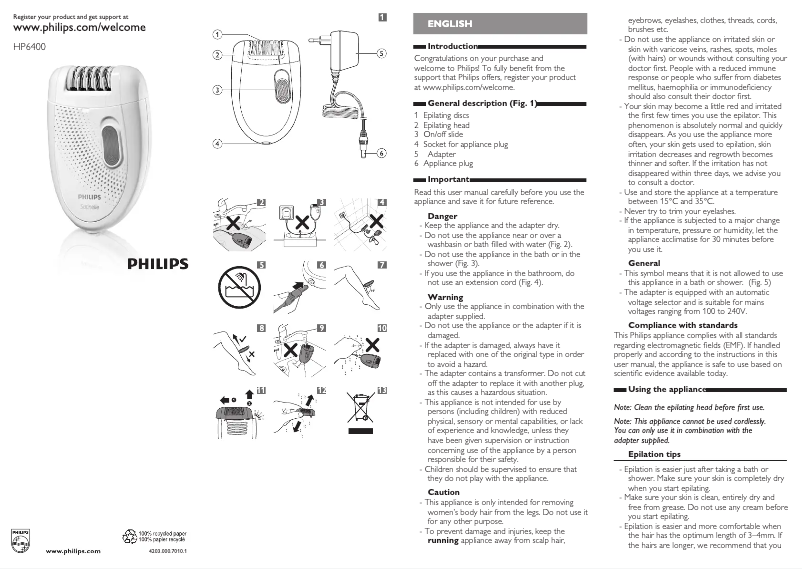 Page n°1 - Manuel utilisateur Philips Satinelle HP6400