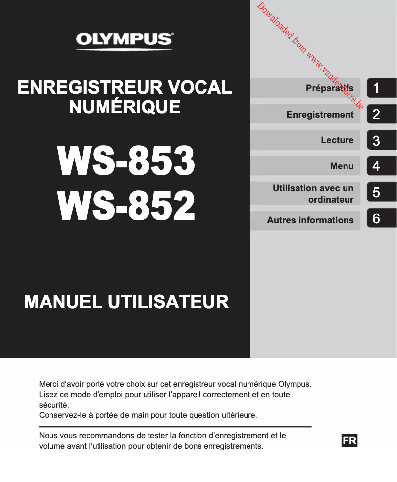 Page n°1 - Manuel utilisateur Olympus WS-852