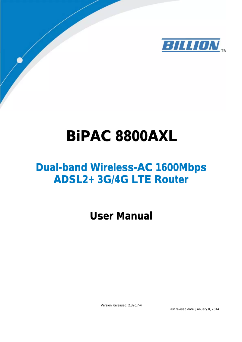 Page n°1 - Manuel utilisateur Billion BiPAC 8800AXL