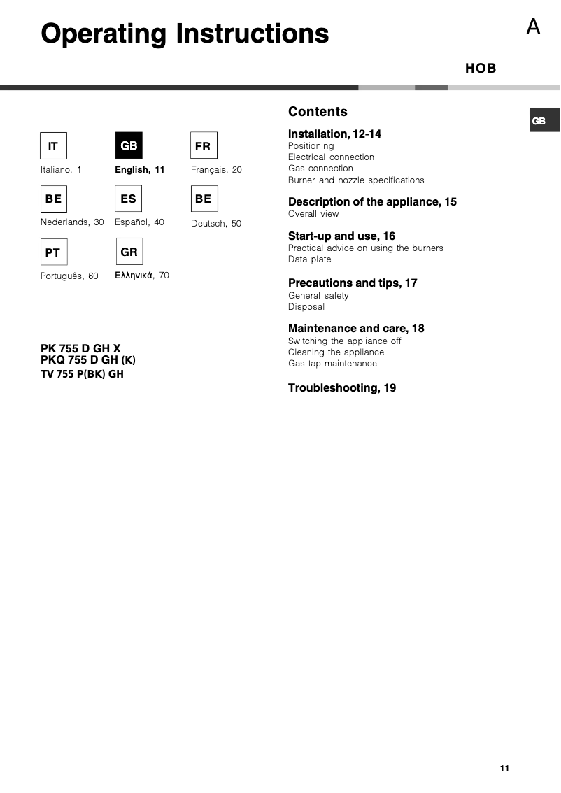 Page 1 de la notice Manuel utilisateur Ariston Thermo FTGHG 751 DA LPG