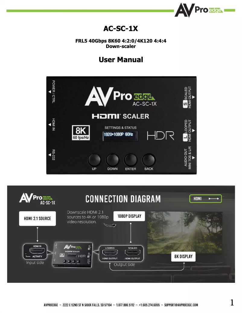 Page 1 de la notice Manuel utilisateur AVPro Edge AC-SC-1X