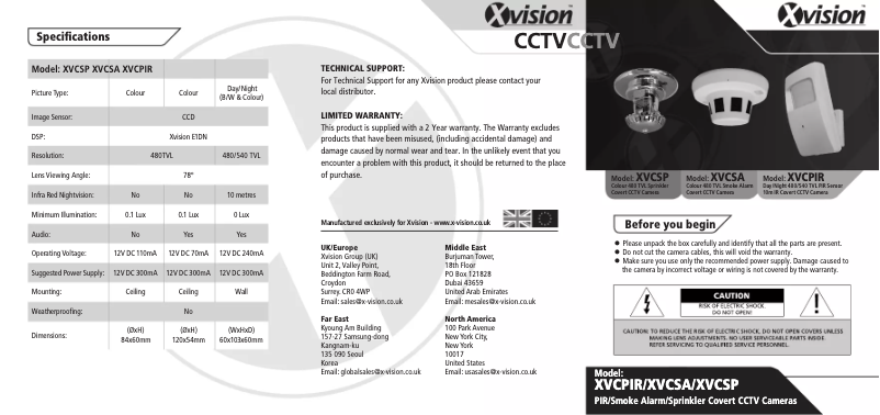 Page 1 de la notice Manuel utilisateur Xvision XVCSA