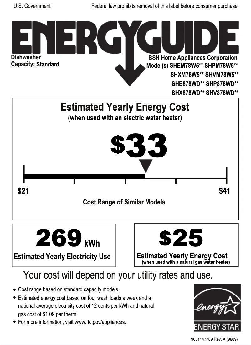 Page n°1 - Label énergétique Bosch SHP878WD