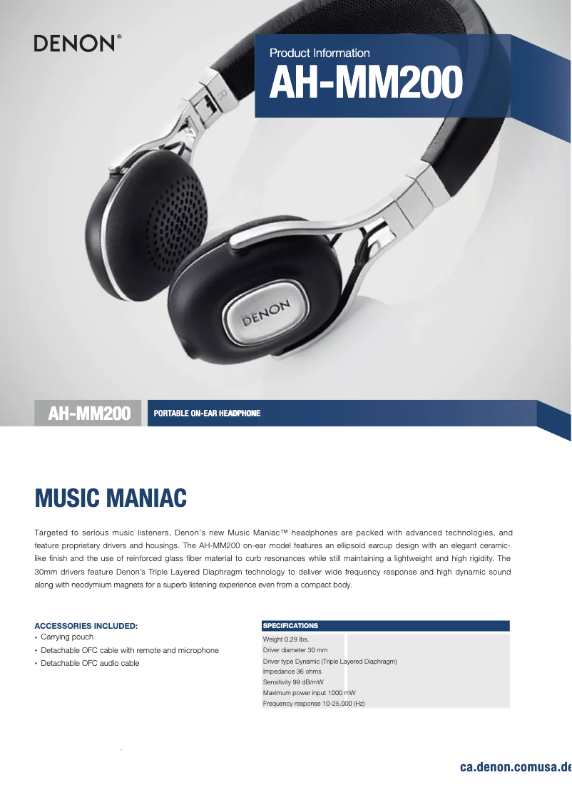 Page 1 of the manual Technical Sheet Denon AH-MM200
