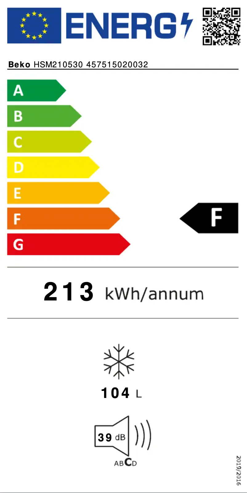 Page 1 de la notice Label énergétique Beko HSM210530