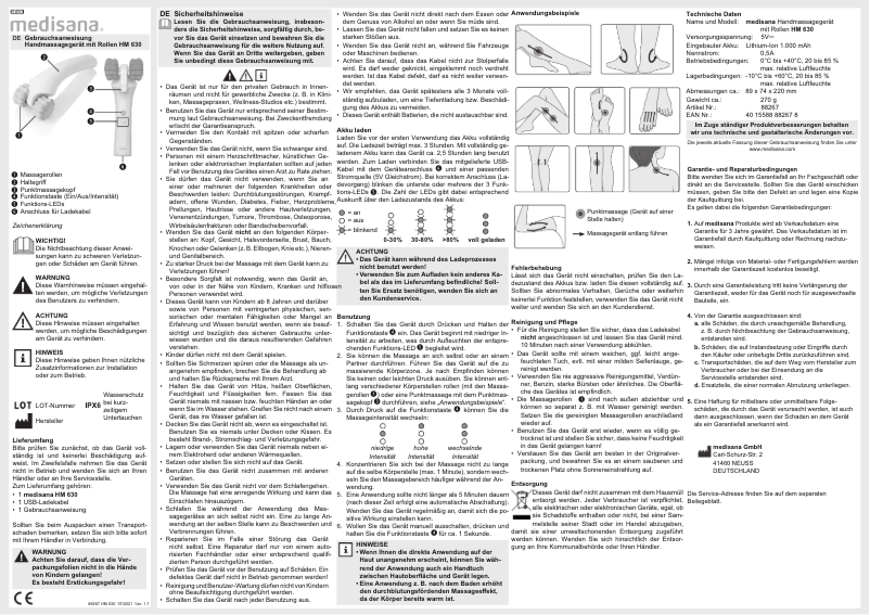 Page 1 de la notice Manuel utilisateur Medisana HM 630