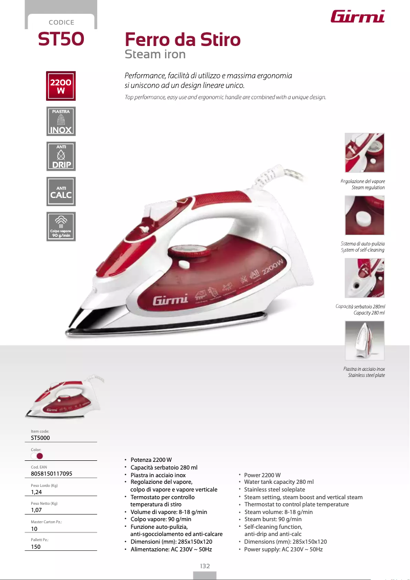 Page 1 de la notice Fiche technique Girmi ST50