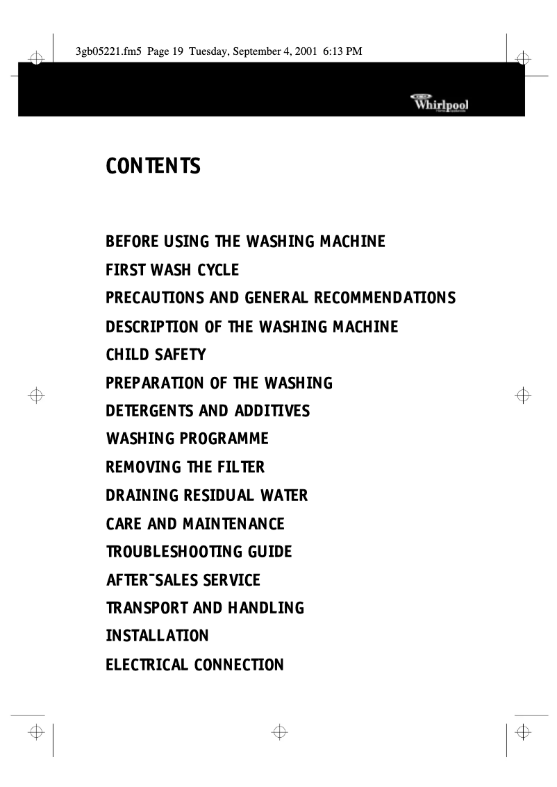 Page n°1 - Manuel utilisateur Whirlpool AWM 276