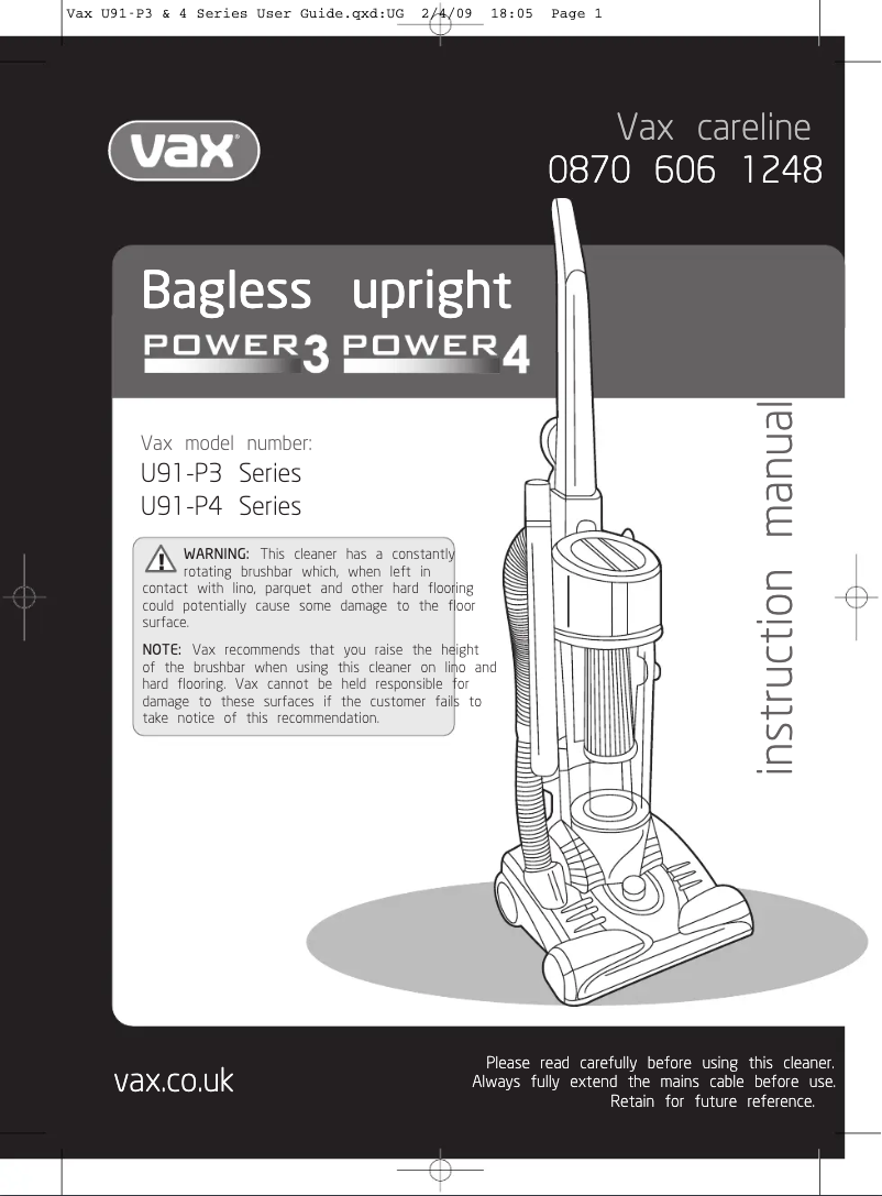Page n°1 - Manuel utilisateur Vax Power 3 U91-P3