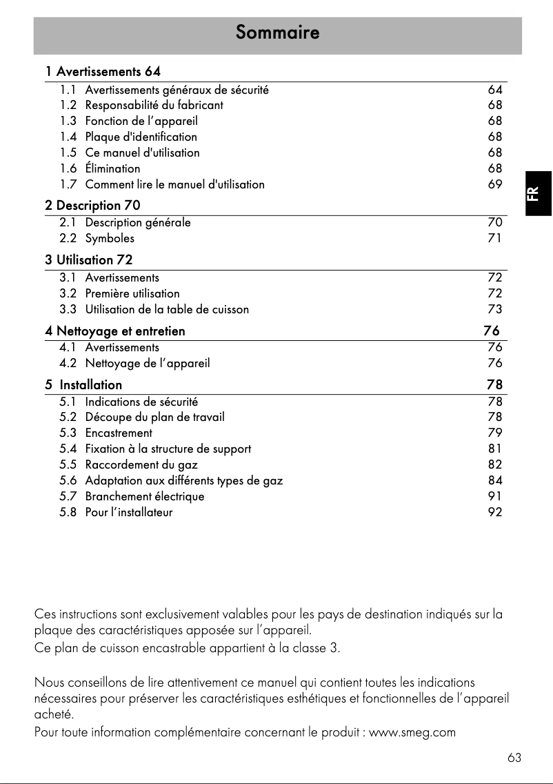 Page 1 de la notice Manuel utilisateur Smeg SR764AO
