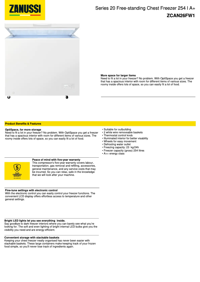 Page n°1 - Fiche technique Zanussi ZCAN26FW1