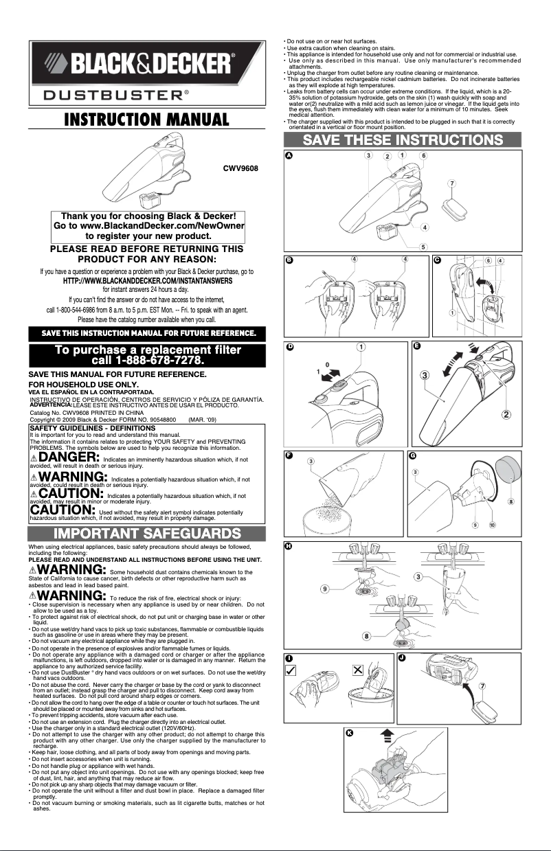 Page 1 de la notice Manuel utilisateur Black & Decker Dustbuster CWV9608