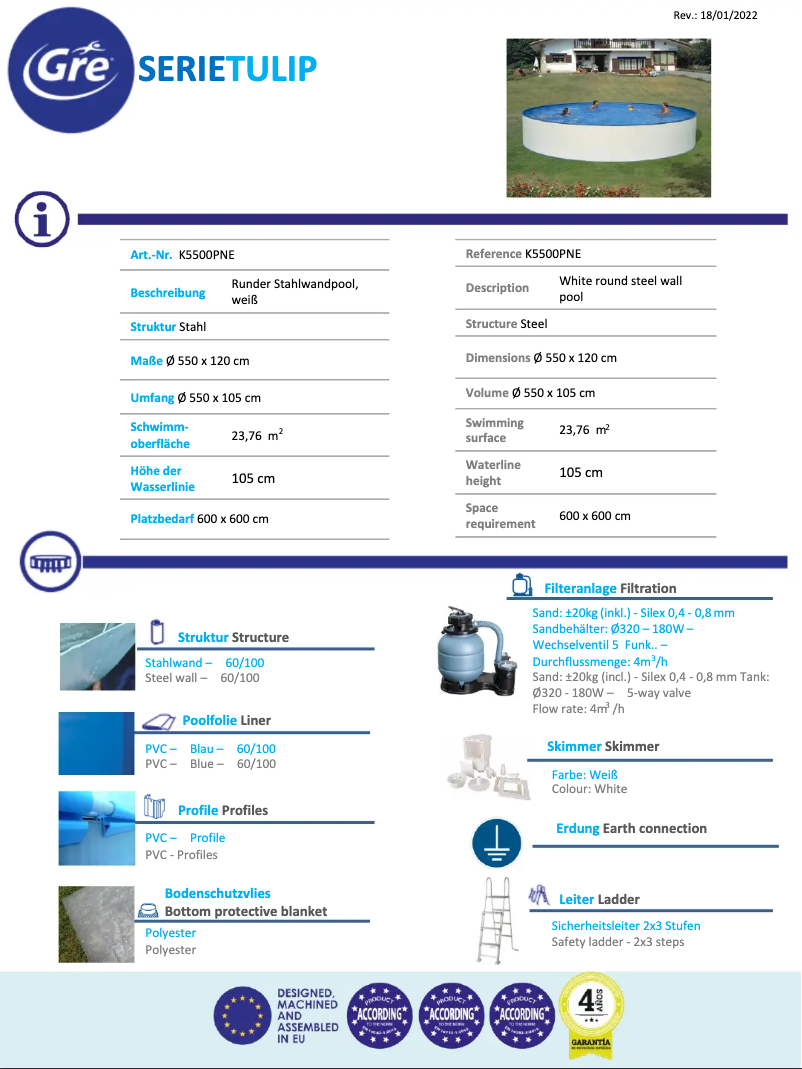 Página 1 del manual Ficha técnica Gre K5500PNE