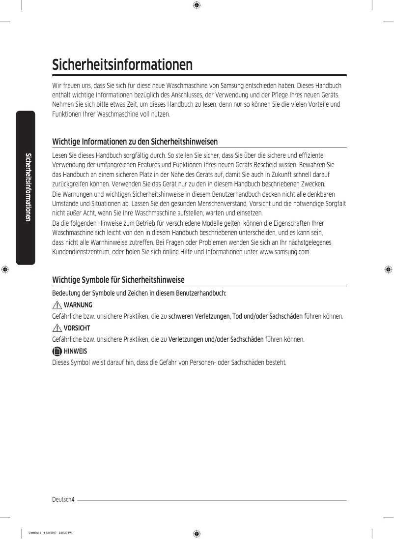 Page 1 de la notice Guide d'installation Samsung WW80J54E0BX
