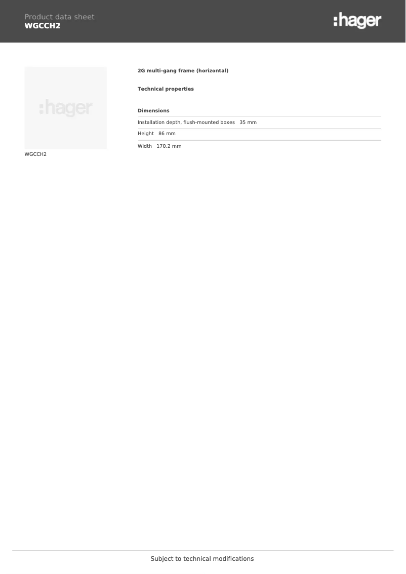 Page 1 de la notice Fiche technique Hager WGCCH2