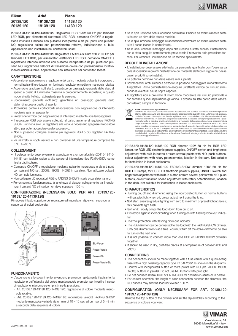 Page n°1 - Manuel utilisateur Vimar 20139.120