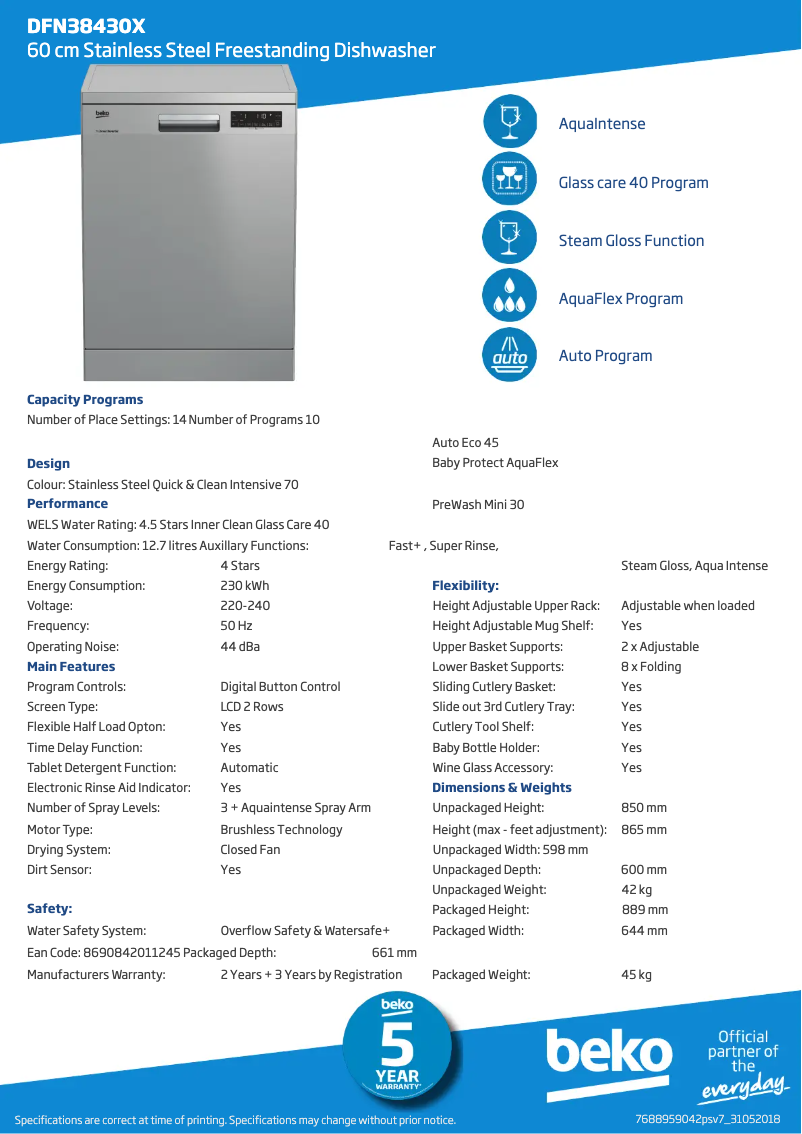 Page n°1 - Fiche technique Beko DFN38450X