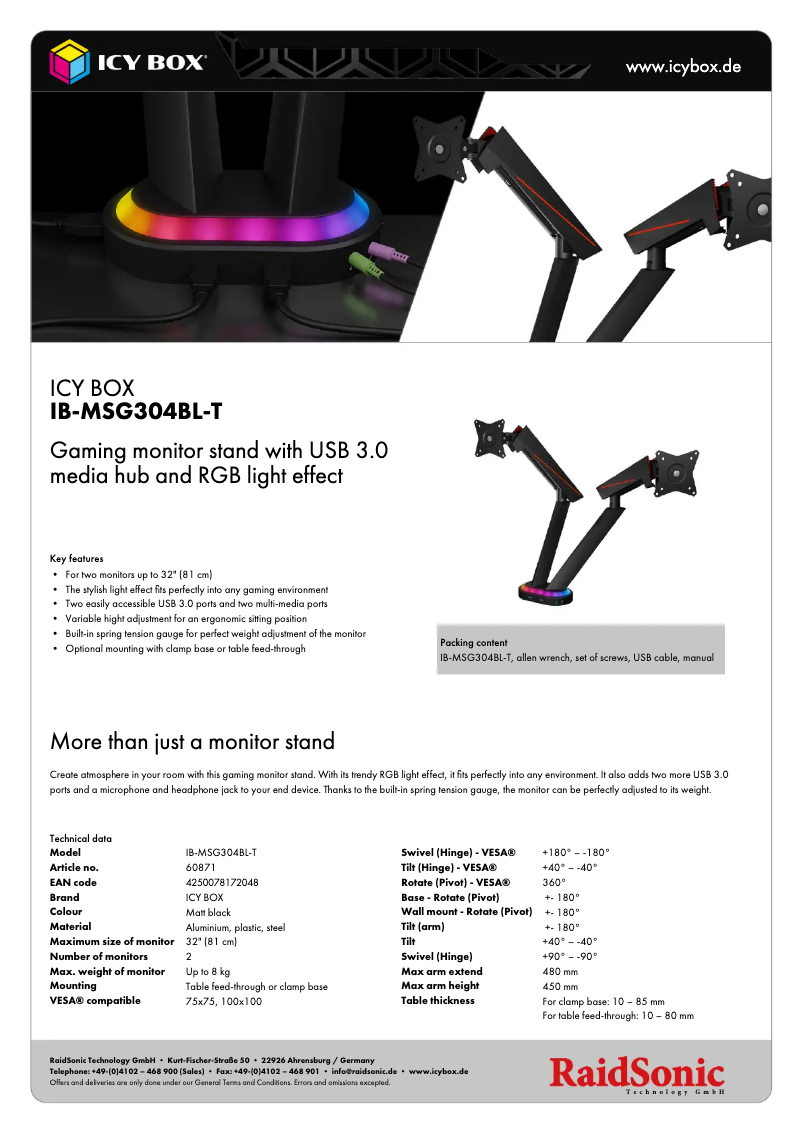 Page 1 de la notice Manuel utilisateur Icy Box IB-MSG304BL-T