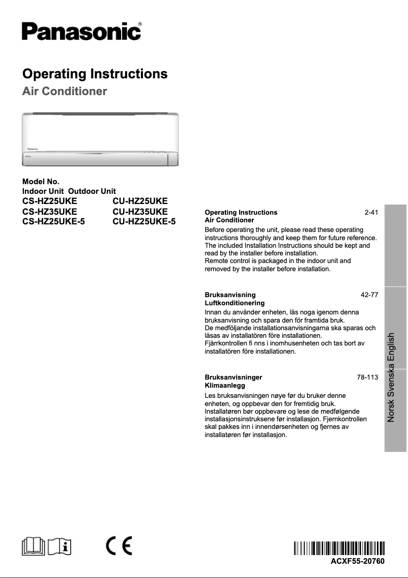 Imagen de la primera página del manual del dispositivo CU-HZ25UKE
