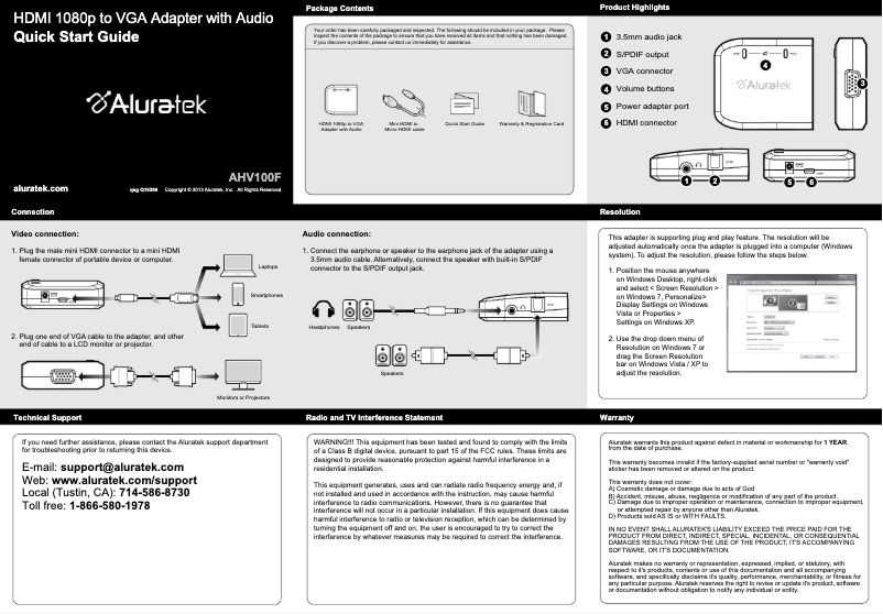 Image de la première page du manuel de l'appareil AHV100F