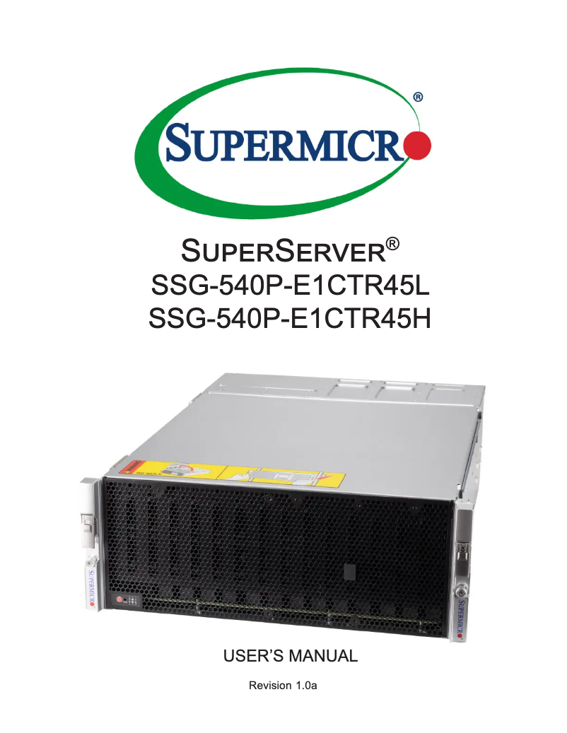 Image de la première page du manuel de l'appareil SuperServer SSG-540P-E1CTR45L