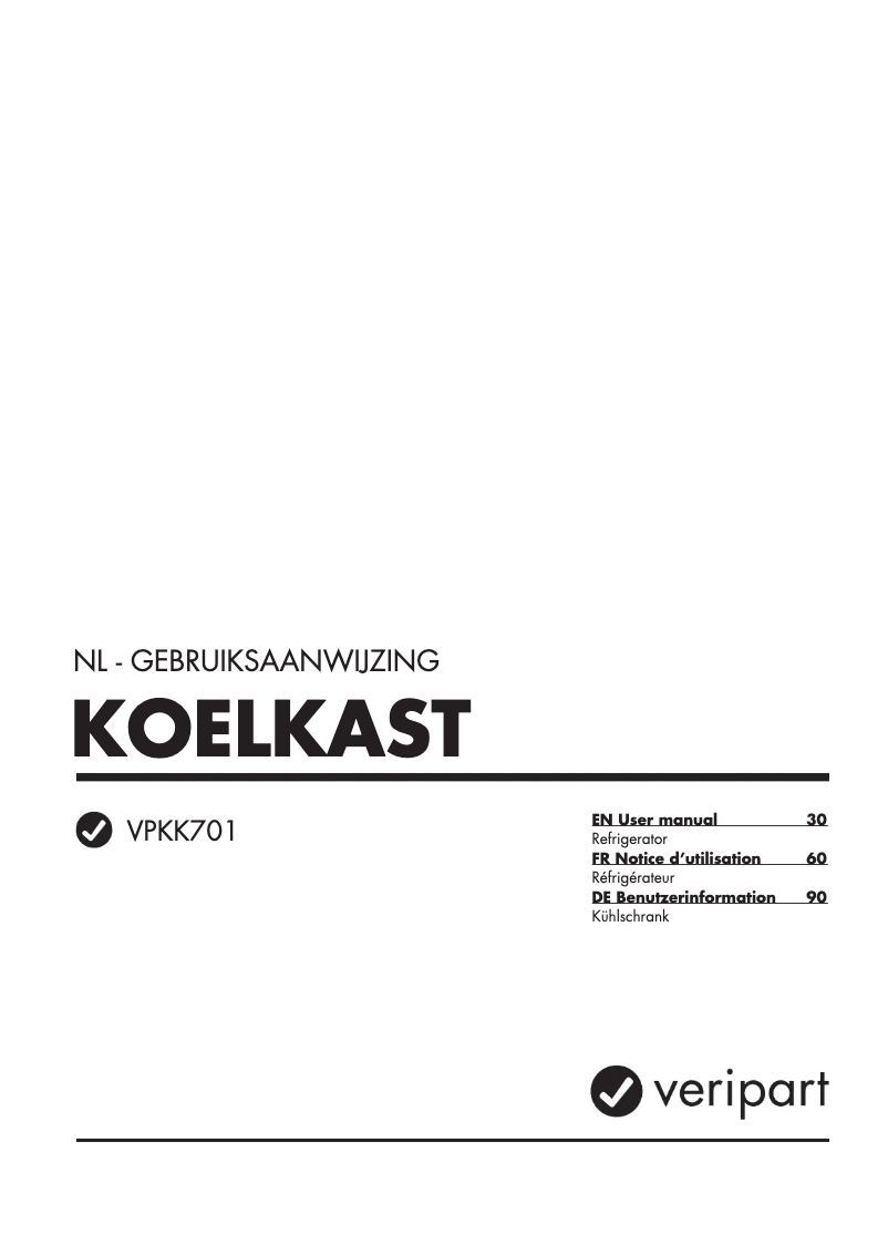 Page 1 de la notice Manuel utilisateur Veripart VPKK701