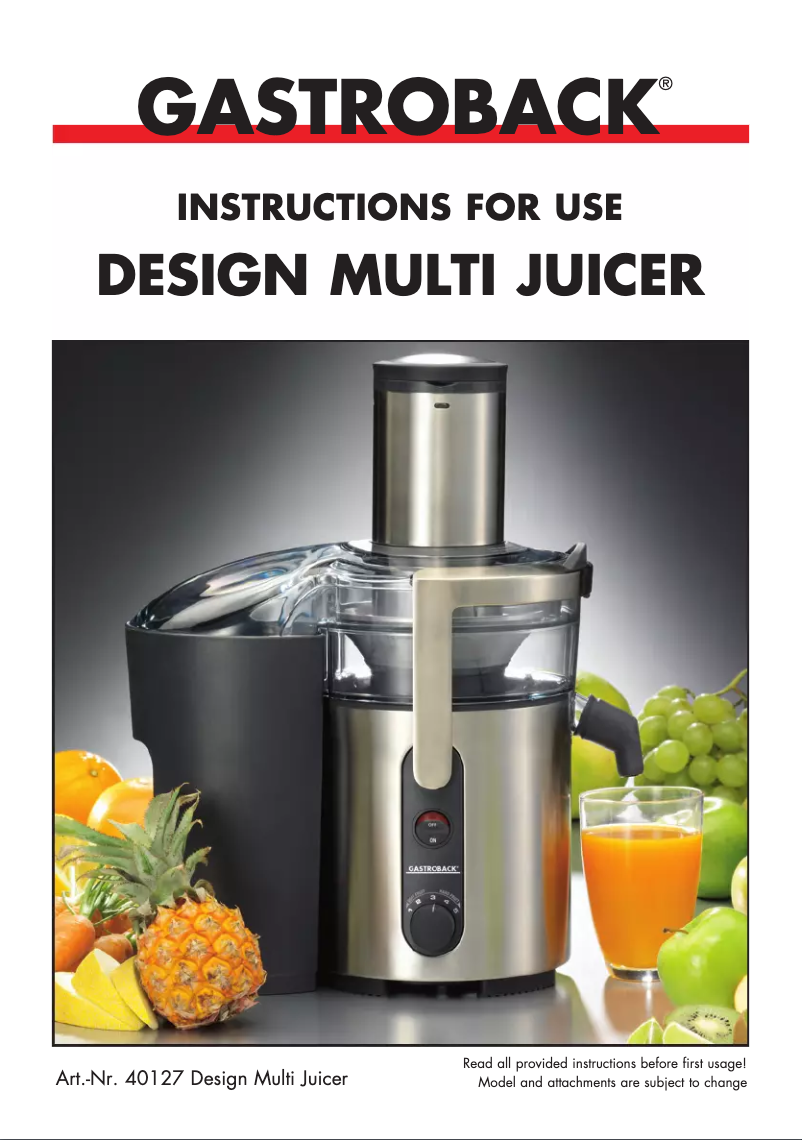 Page 1 de la notice Manuel utilisateur Gastroback 40127