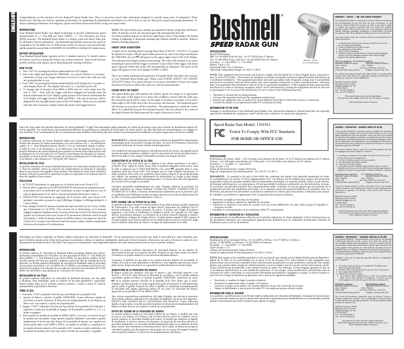 Page 1 de la notice Manuel utilisateur Bushnell Velocity