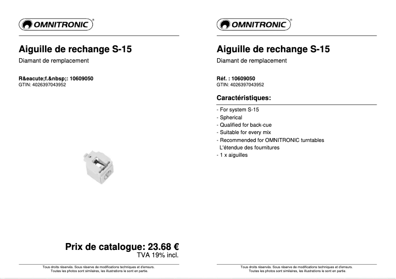 Page n°1 - Fiche technique Omnitronic S-15